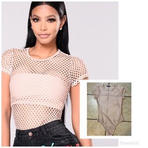 Fashion Nova Fishnet Nude Bodysuit Medium